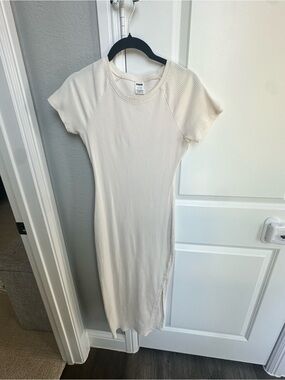 PINK Victoria's Secret Cream Ribbed Short-Sleeve Midi Dress